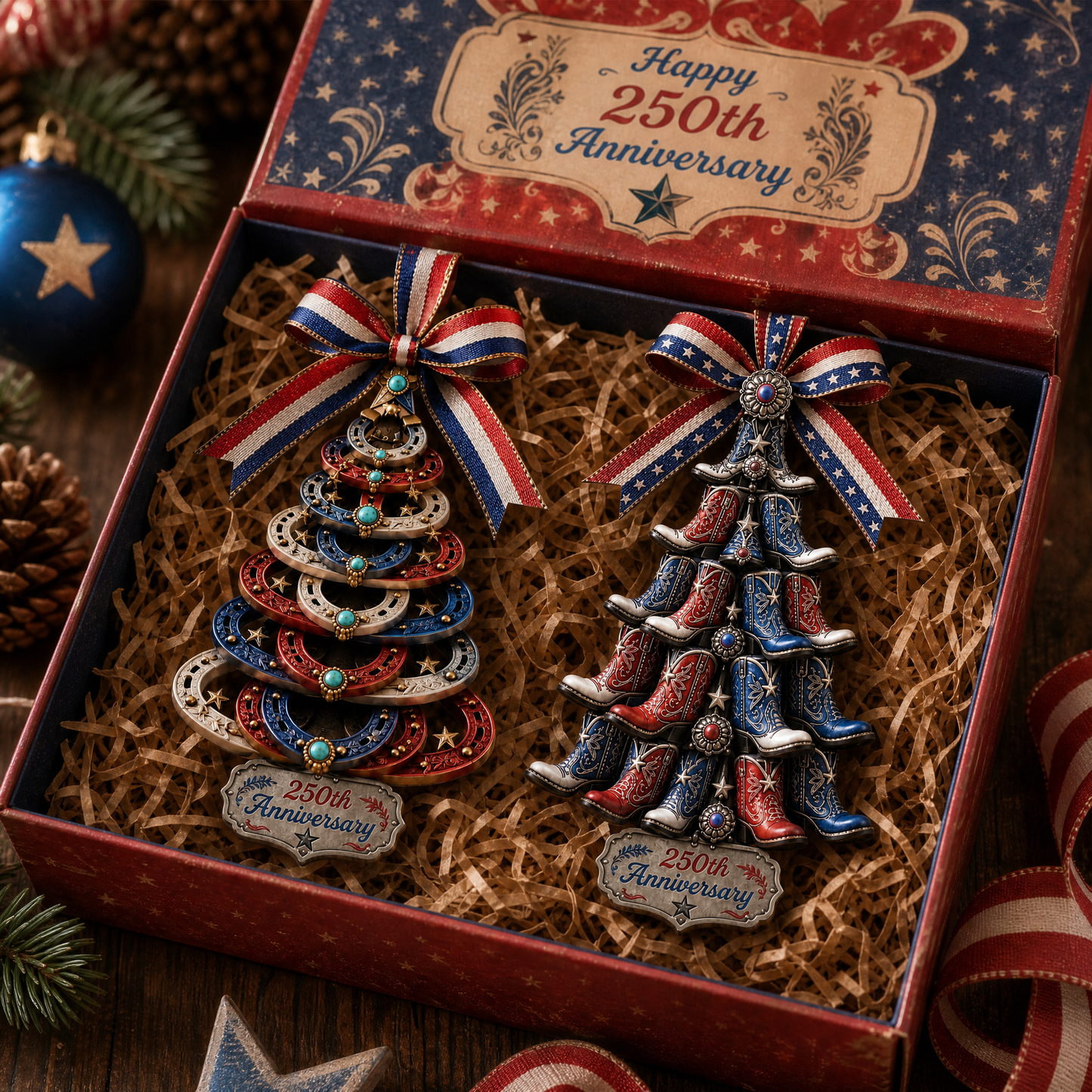 🇺🇸✨250th Anniversary Horseshoe Christmas Tree Ornament