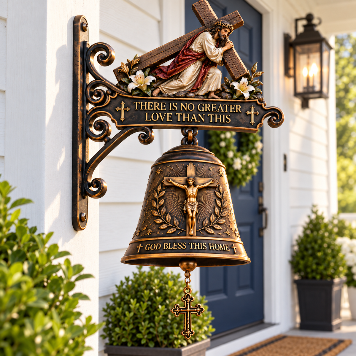 🎅 🎅 2026 Christmas Gift 50% Off--Jesus Cross Christian Hanging Bell – “God Bless This Home” Rustic Faith-Inspired Door & Porch Decor