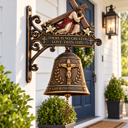🎅 🎅 2026 Christmas Gift 50% Off--Jesus Cross Christian Hanging Bell – “God Bless This Home” Rustic Faith-Inspired Door & Porch Decor