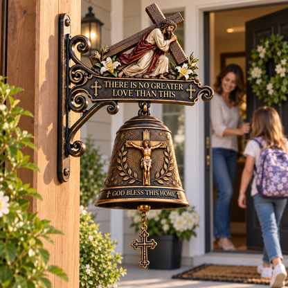 🎅 🎅 2026 Christmas Gift 50% Off--Jesus Cross Christian Hanging Bell – “God Bless This Home” Rustic Faith-Inspired Door & Porch Decor