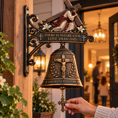 🎅 🎅 2026 Christmas Gift 50% Off--Jesus Cross Christian Hanging Bell – “God Bless This Home” Rustic Faith-Inspired Door & Porch Decor