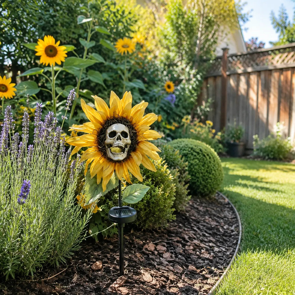 🌻🌻 Solar Sunflower Skull Stake Light - Illuminate Your Halloween with Spooky Charm!
