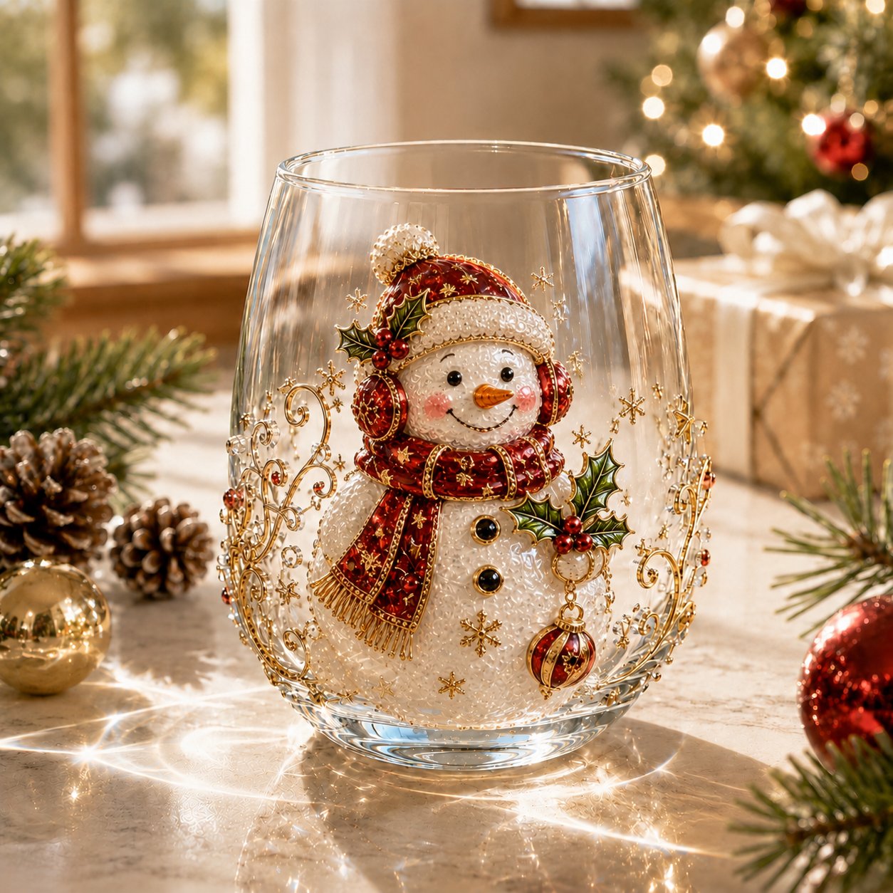 🎄🎄✨ Christmas Glass Art Cup | Luxury Raised Holiday Glassware for Drinks, Decor & Christmas Gifts 🎁