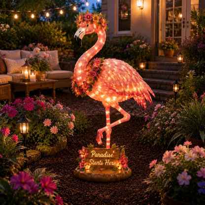 🦩🦩Flamingo Glow Garden Sculpture – Tropical Pink Light-Up Yard Decor for Backyard & Patio Nights