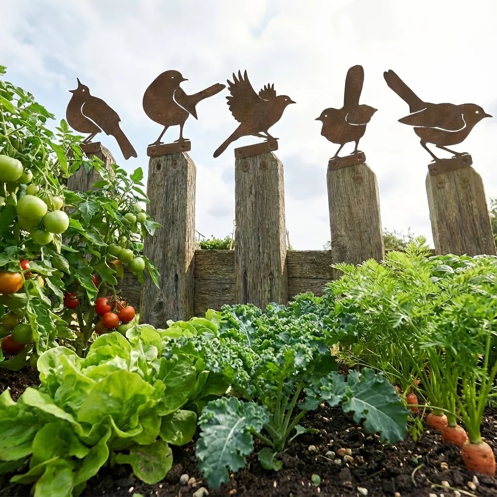 🐦5-Piece Lifelike Rusty Metal Bird Silhouettes Garden Art