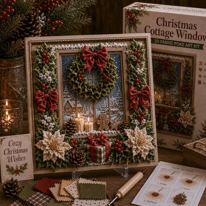 🔥 LAST DAY 49% OFF – 🎄🧵 Premium 3D Christmas Fabric Poke Art Kit | No-Sew Holiday Craft with Pre-Punched Board, Fabric Squares & Display Stand 🎅✨
