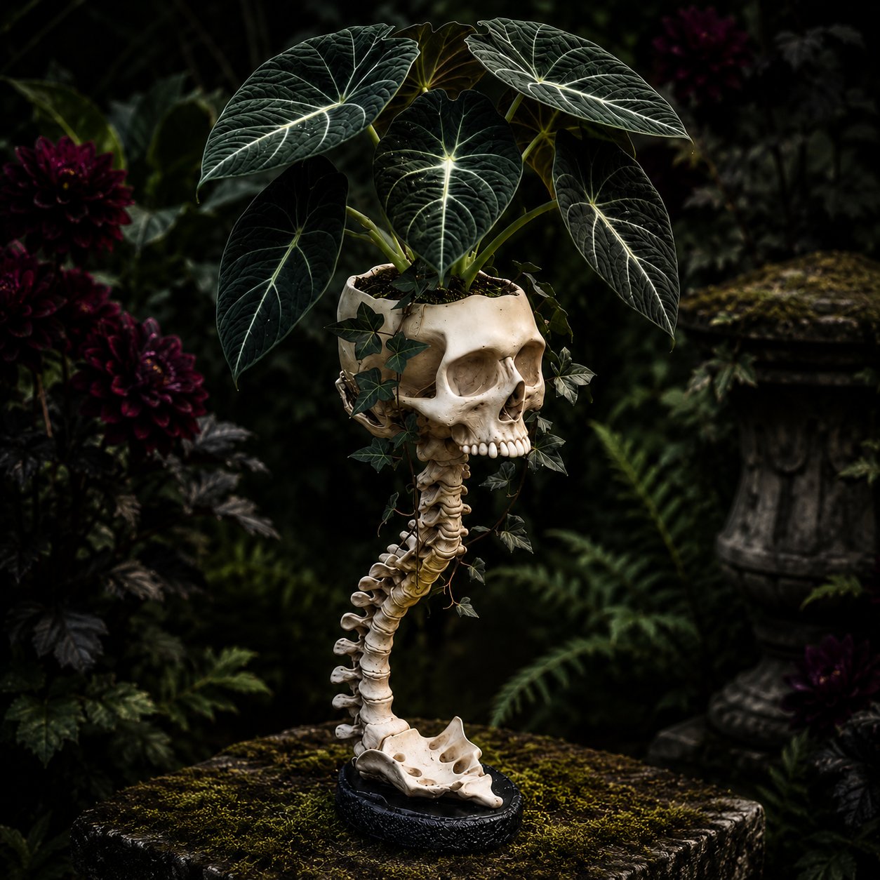 💀💀 🌿 Sculptured Skull Flowerpot