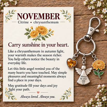 ⏳ Last Day 50% OFF —👼 Always By Your Side: Birth Month Angel & Flower Keychain + Keepsake Card 🌸