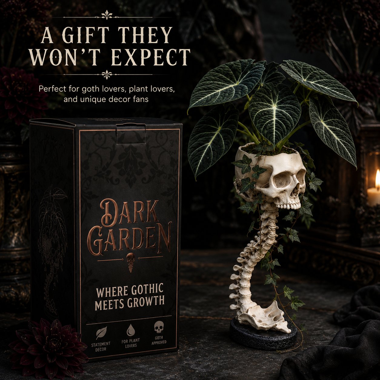💀💀 🌿 Sculptured Skull Flowerpot
