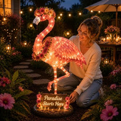 🦩🦩Flamingo Glow Garden Sculpture – Tropical Pink Light-Up Yard Decor for Backyard & Patio Nights