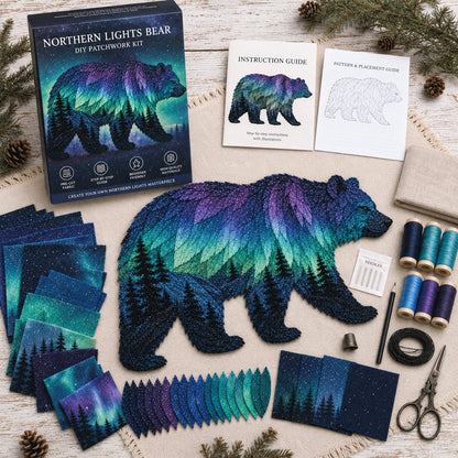 ⏳🌌Last Day 50% OFF - 🐺Northern Lights Wildlife DIY Patchwork Kit