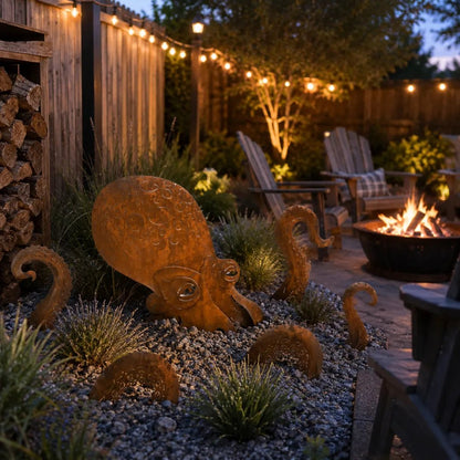 🐙Rust Patina Giant Squid Garden Sculpture
