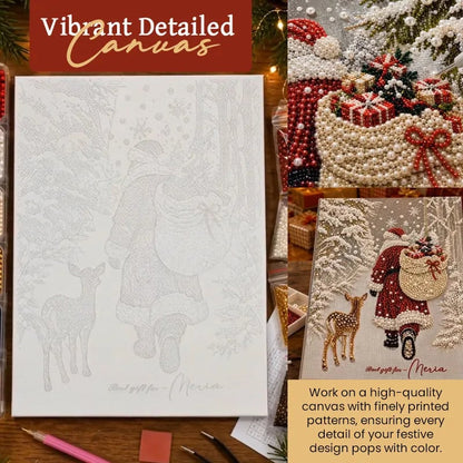 🎅🎅🎄 Premium 3D Pearl Christmas Reindeer Diamond Painting Art Kit |  Luxury Flocked Canvas with Scratch-Resistant Non-Fading Pearl Beads DIY Holiday Decor⛄️❄️