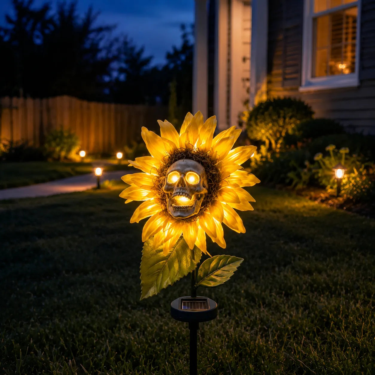 🌻🌻 Solar Sunflower Skull Stake Light - Illuminate Your Halloween with Spooky Charm!