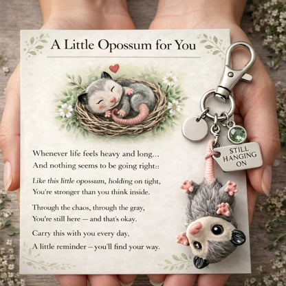 🐁A Little Opossum for You - 2D-"Still Hanging On" Keychain & Sentiment Card Set