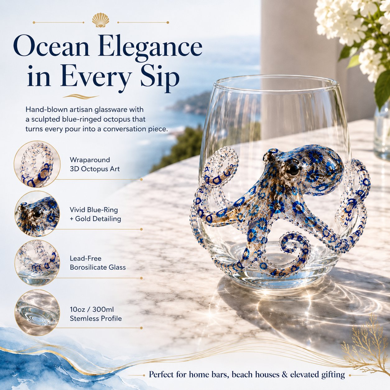 🎁The Perfect Beach House Gift 🌊3D Ocean Animal Artisan Glassware Collection