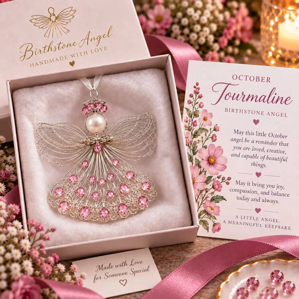 ⏳ ⏳Last Day 50% OFF – 👼Handmade Birthstone Angel Wire Ornament |12 Meaningful Birthstone Colors with Keepsake Card ✨