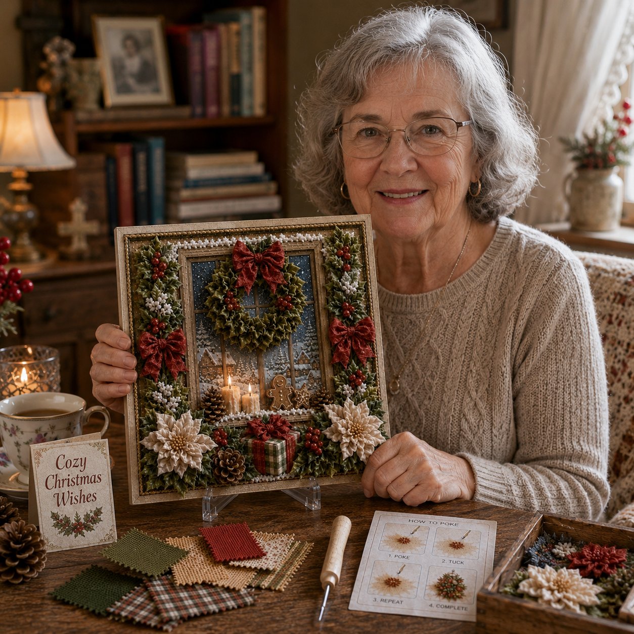 🔥 LAST DAY 49% OFF – 🎄🧵 Premium 3D Christmas Fabric Poke Art Kit | No-Sew Holiday Craft with Pre-Punched Board, Fabric Squares & Display Stand 🎅✨