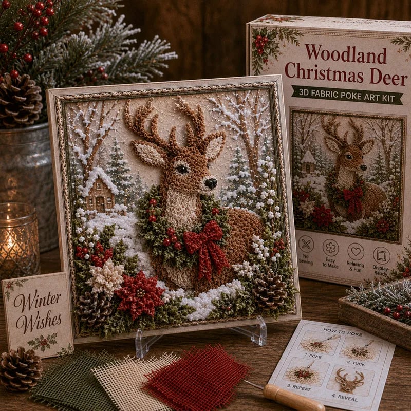 🔥 LAST DAY 49% OFF – 🎄🧵 Premium 3D Christmas Fabric Poke Art Kit | No-Sew Holiday Craft with Pre-Punched Board, Fabric Squares & Display Stand 🎅✨