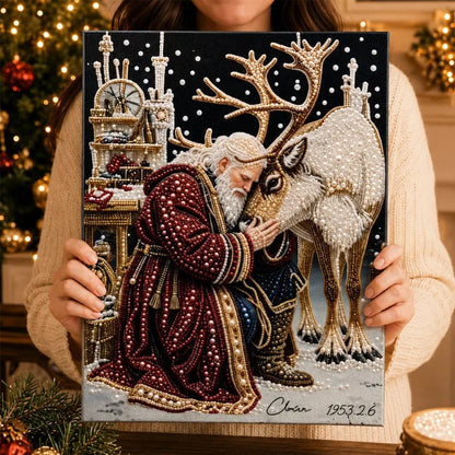 🎅🎅🎄 Premium 3D Pearl Christmas Reindeer Diamond Painting Art Kit |  Luxury Flocked Canvas with Scratch-Resistant Non-Fading Pearl Beads DIY Holiday Decor⛄️❄️