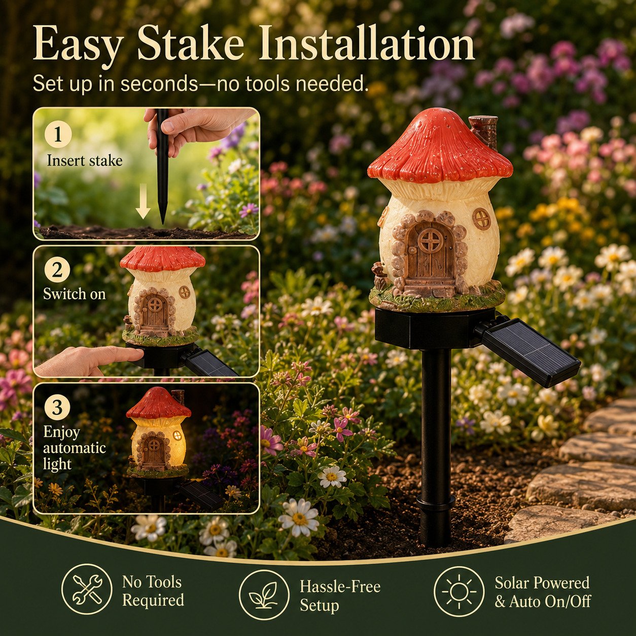 🍄Solar Fairy-Tale Mushroom Cottage Garden Light