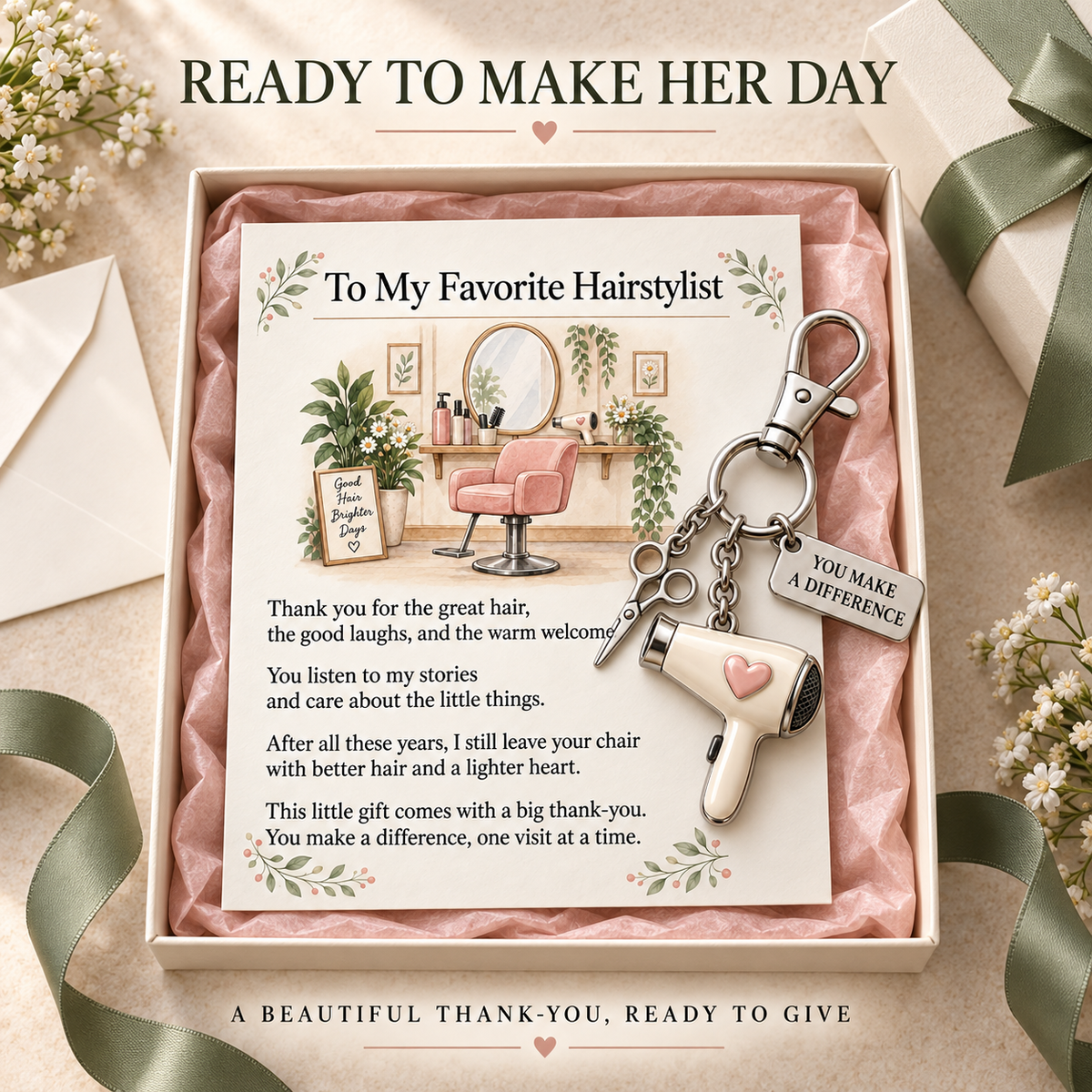 ✨ The "You Make a Difference" Appreciation Gift Set – Keychain & Greeting Card ✨