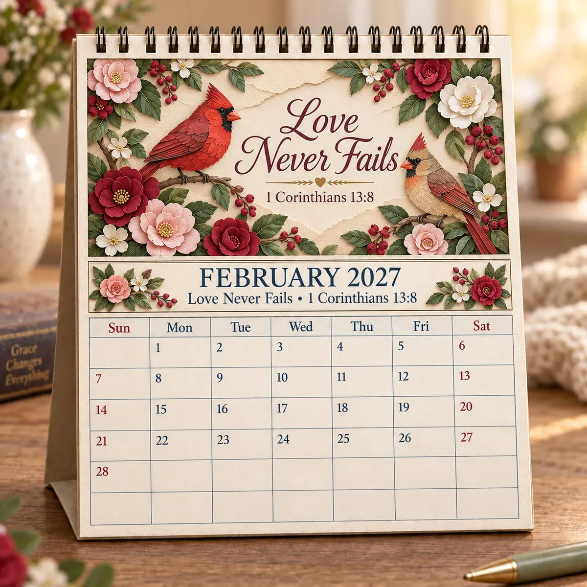 ✝️ 3D Christian Calendar 2027 | 12 Scripture Designs with Nature Scenes, Birds & Flowers for Faith-Filled Homes & Meaningful Gifts 🎁