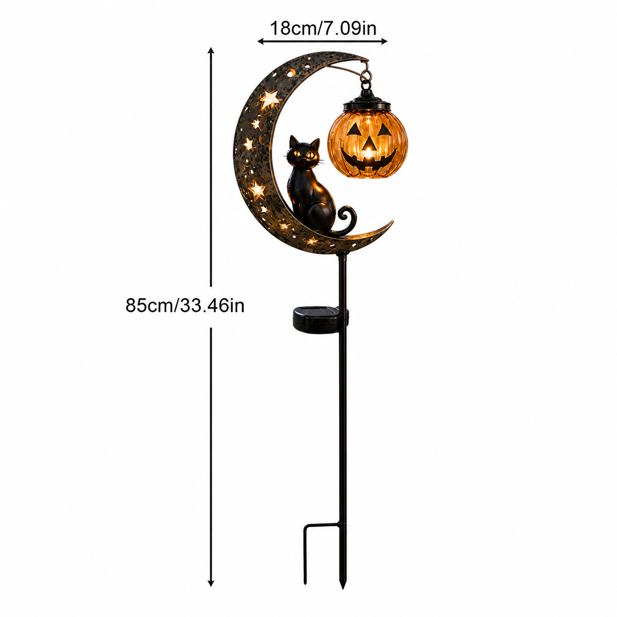🎃🎃Solar Halloween Black Cat & Pumpkin Moon Garden Stake Light
