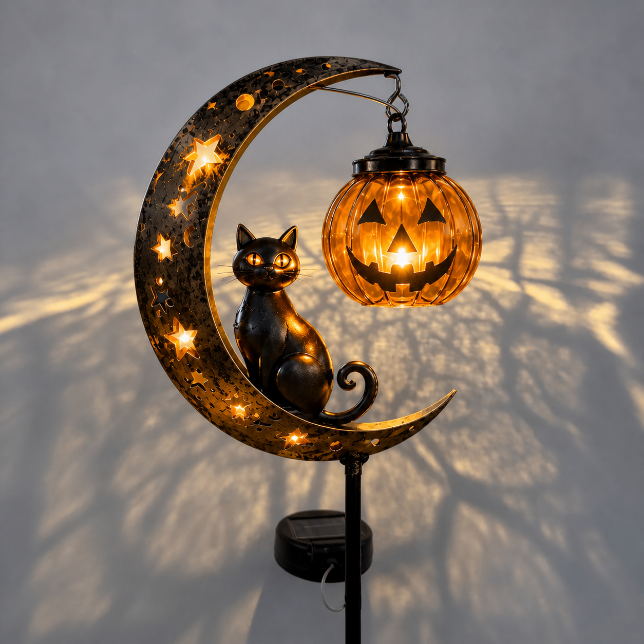🎃🎃Solar Halloween Black Cat & Pumpkin Moon Garden Stake Light