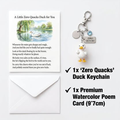 ✨✨"Zero Quacks Given" Middle Finger Duck Keychain & Poem Card Set - The Ultimate Cheeky Gift!